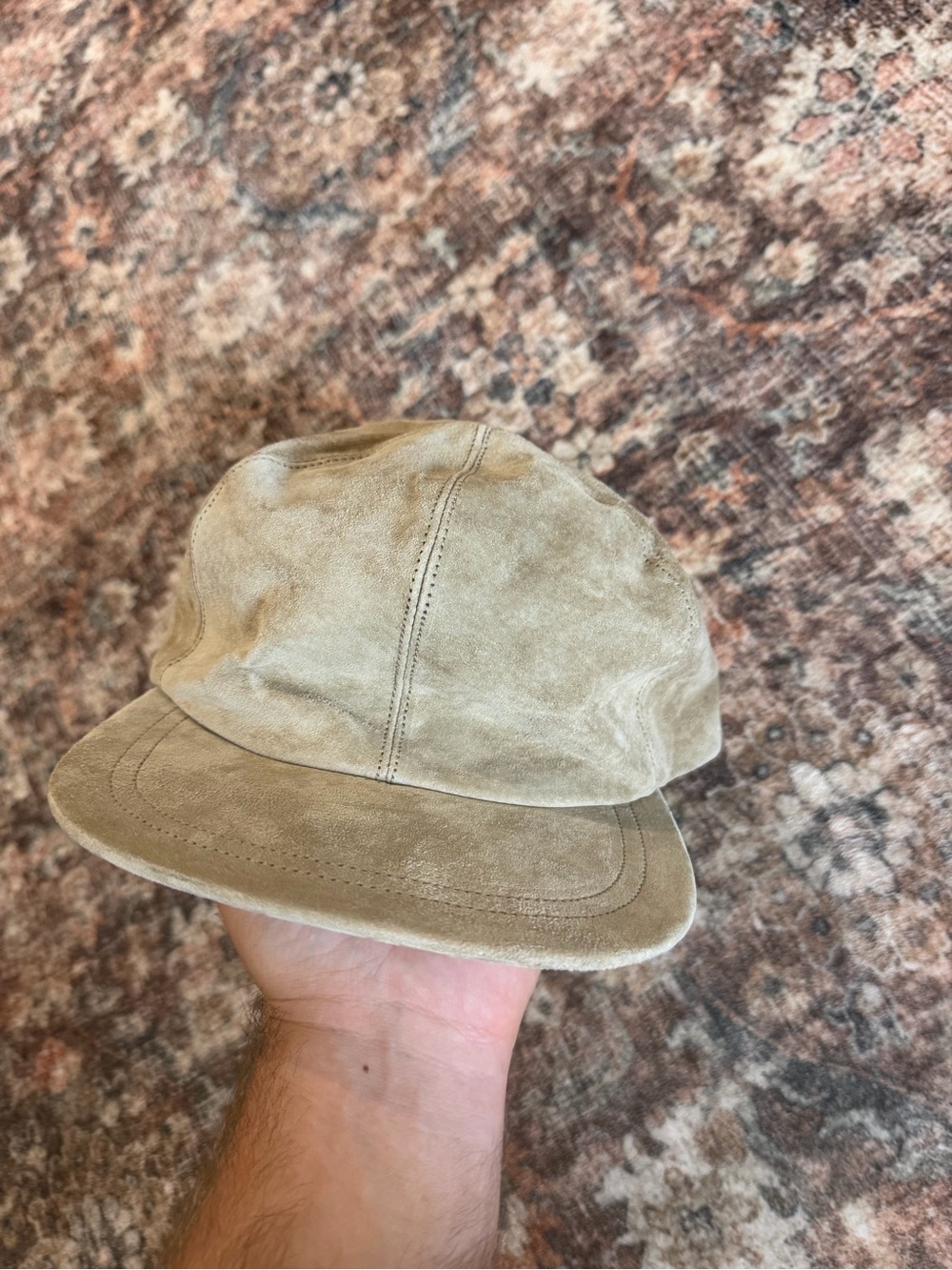 Vintage Eddie Bauer Suede Leather Baseball Cap Tan Strapback Hat 90s